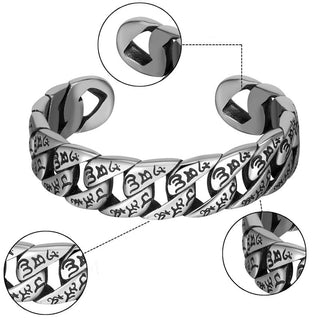 Buddha Gift Tibetan Om Mani Padme Hum Mantra Titanium Steel Peace Cuf Bangle Bracelet