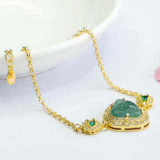 Buddha Gift Laughing Buddha Green Jade Zircon Luck Chain Bracelet