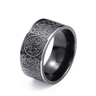 Buddha Gift Four Guardian Beast Dragon White Tiger Suzaku Basalt Carved Success Luck Ring