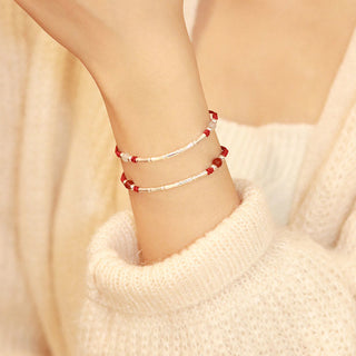 Buddha Gift 925 Sterling Silver Bamboo White Agate Red Agate Bead Protection String Braided Bracelet