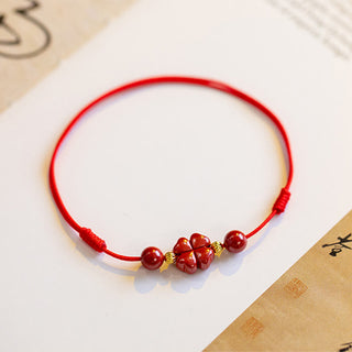 Buddha Gift Four Leaf Clover Cinnabar Blessing Calm String Bracelet Anklet