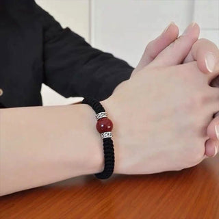 Buddha Gift 925 Sterling Silver Natural Cinnabar Bead Calm Handmade Braided String Bracelet