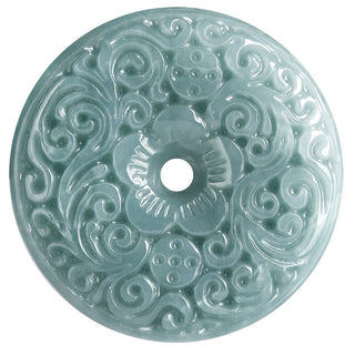 Buddha Gift Green Jade Flower Carved Peace Buckle Abundance Necklace Pendant