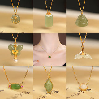 Buddha Gift 925 Sterling Silver Natural Hetian Jade Cyan Jade Luck Laughing Buddha Butterfly Necklace Pendant