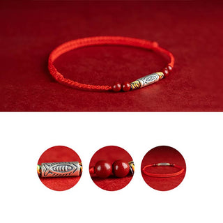 Buddha Gift 925 Sterling Silver Koi Fish Cinnabar Bead Wealth Handcrafted Braided Bracelet Anklet