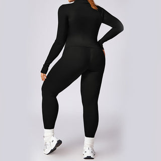 Buddha Gift PLUS SIZE Zip Up Solid Sports Jacket Flared Pants Leggings Gym Yoga Quick Drying Outfits