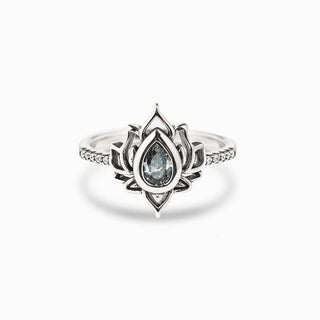 Buddha Gift Sterling Silver Lotus Zircon Blessing Protection Ring