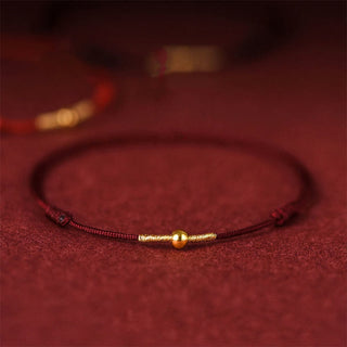 Buddha Gift 925 Sterling Silver Golden Bead Protection Braided Rope Bracelet Anklet