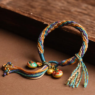 Buddha Gift Gold Swallowing Beast Family Luck Reincarnation Knot Braid Colorful String Bracelet