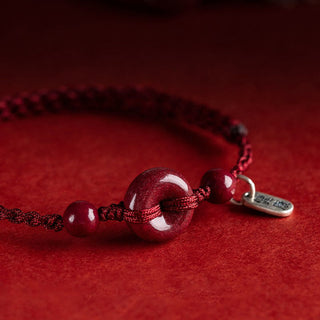 Buddha Gift Handmade Cinnabar Peace Buckle Safe and Healthy Charm Blessing String Bracelet Anklet