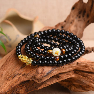 Buddha Gift Chinese Zodiac Obsidian PiXiu Protection Mala Bracelet