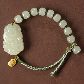 Buddha Gift 925 Sterling Silver Chinese Zodiac Hetian Jade Happiness Luck String Bracelet