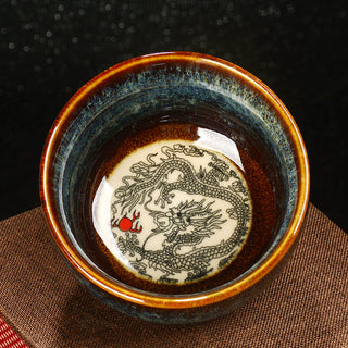 Buddha Gift Lotus Dragon Phoenix Koi Fish Chinese Jianzhan Ceramic Teacup Kung Fu Tea Cup 110ml