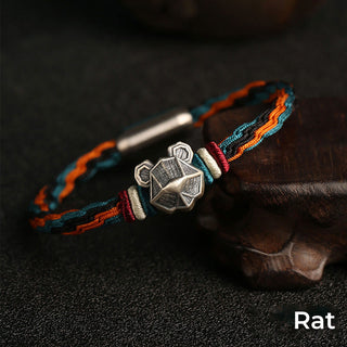 Buddha Gift Handmade 999 Sterling Silver Year of the Dragon Chinese Zodiac Protection Colorful Reincarnation Knot Rope Bracelet