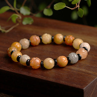 Buddha Gift Golden Silk Jade Lotus Wealth Luck Bracelet