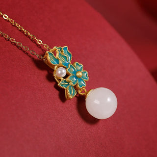 Buddha Gift White Jade 925 Sterling Silver Pearl Flower Blessing Necklace Pendant Ring Earrings