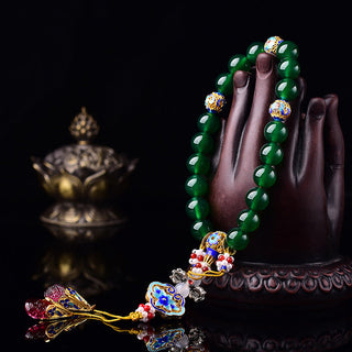 Buddha Gift Natural Green Agate Wrist Mala Success Charm Pocket Mala Car Decoration