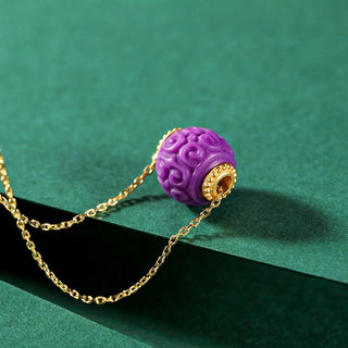 Buddha Gift 925 Sterling Silver Plated Gold Natural Purple Mica Stone Relief Bead Positive Necklace Pendant Bracelet Set