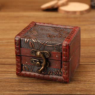 Buddha Gift Retro Small Square Wood Jewelry Box Lotus Grass Flower Grape Copper Coin Daffodil Jewelry Storage Box
