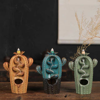 Buddha Gift Cactus Ceramic Healing Backflow Smoke Fountain Incense Burner