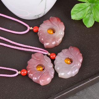 Buddha GiftPink Golden Silk Jade Lotus Flower Wealth Necklace Pendant