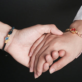 Buddha Gift Handmade Mountain and Sea Engraved Luck Two-Color String Couple Bracelet