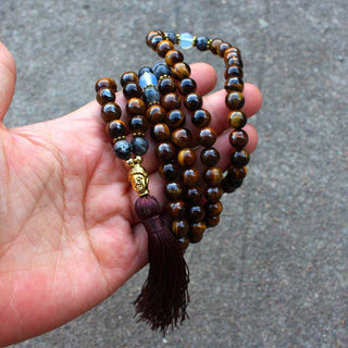 Buddha Gift Tibetan Tiger Eye Buddha Strength Power Beaded Tassel Pendant Necklace