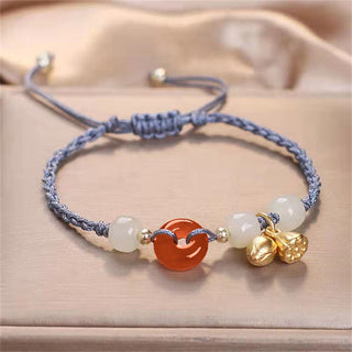 Buddha Gift Red Agate Peace Buckle Jade Lotus Healing Braided Bracelet