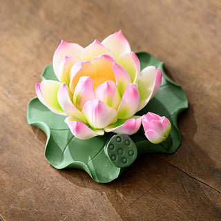 Buddha Gift Lotus Flower Leaf Pod Spiritual Healing Ceramic Stick Incense Burner Decoration