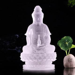Buddha Gift Kwan Yin Avalokitesvara Handmade Figurine Liuli Crystal Art Piece Wealth Statue Home Offering Decoration
