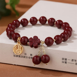 Buddha Gift Cinnabar Fu Character Cherry Blossom Blessing Bracelet