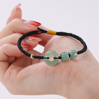 Buddha Gift 2Pcs Green Aventurine White Jade Peace Buckle Luck Braided Couple Bracelet