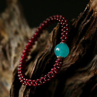Buddha Gift Natural Garnet Pink Crystal Red Agate Amazonite Bead Protection Bracelet