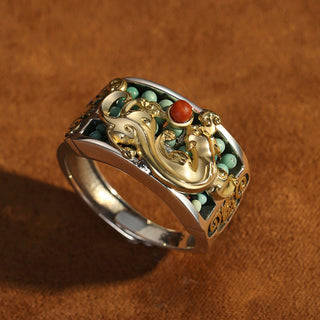 Buddha Gift 925 Sterling Silver Turquoise Red Agate PiXiu Abacus Protection Ring