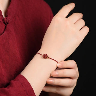 Buddha Gift Natural Cinnabar Four Leaf Clover Blessing Red String Bracelet Anklet