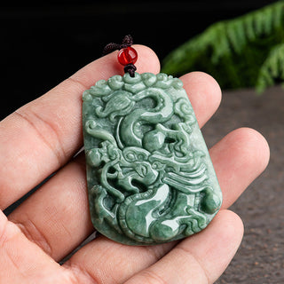 Buddha Gift Chinese Zodiac Dragon Jade Strength Necklace String Pendant