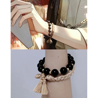 Buddha Gift 2Pcs Black Onyx Bead Support Protection String Bracelet