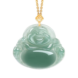 Buddha Gift Laughing Buddha Natural Jade Prosperity Abundance Necklace Pendant