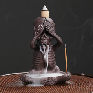 Buddha Gift Little Skull Ghost Purple Clay Backflow Smoke Fountain Peace Incense Burner Decoration
