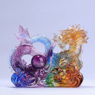 Buddha Gift Year of the Dragon Handmade Dragon Playing With Pearl Ingot Liuli Crystal Art Piece Protection Home Office Decoration