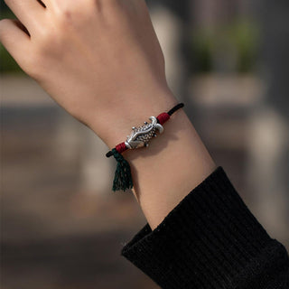 Buddha Gift 925 Sterling Silver Luck Koi Fish Braided Bracelet