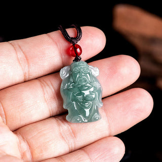 Buddha Gift Natural Green Jade Chinese God of Wealth Caishen Ingot Abundance Necklace Pendant