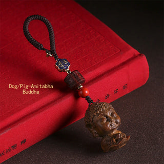 Buddha Gift Chinese Zodiac Natal Buddha Green Sandalwood Om Mani Padme Hum Peace Key Chain