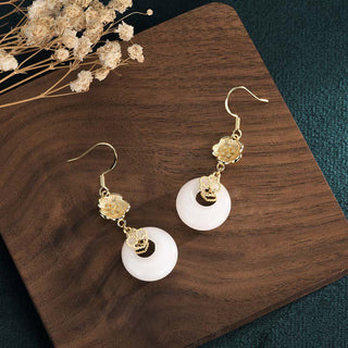 Buddha Gift FengShui White Jade Blessing Drop Earrings