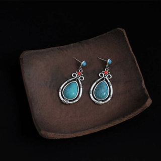 Buddha Gift Tibet Vintage Turquoise Waterdrop Strength Drop Dangle Earrings Clips