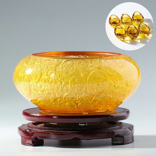 Buddha Gift Handmade Liuli Crystal Treasure Bowl Ingots Art Piece Home Decoration
