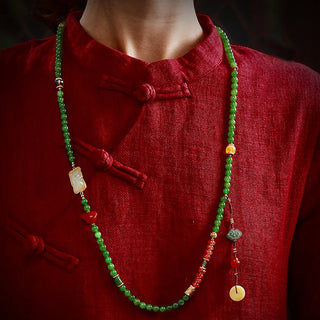 Buddha Gift 108 Mala Beads Cyan Jade Red Agate Laughing Buddha Luck Bracelet
