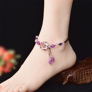 Buddha Gift Natural Amethyst Rose Quartz Crystal Charm Lucky Healing Anklet
