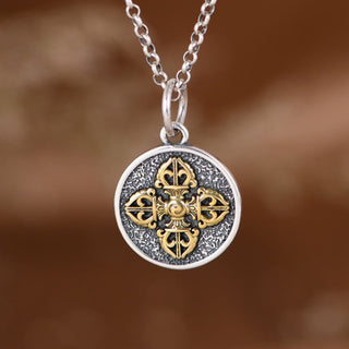 Buddha Gift 925 Sterling Silver Double Dorje Vajra Blessing Necklace Pendant