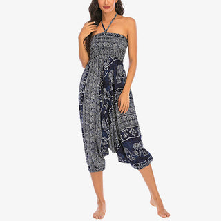 Buddha Gift Two Style Wear Elephant Pattern Loose Smocked Harem Trousers Jumpsuit Women's Yoga Pants